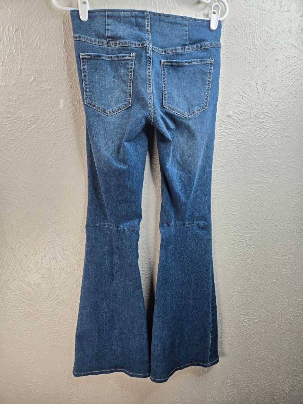 Free People Flare Jean 25 High Rise Blue Denim Stretch Pull On Bell Bottom Boho - Picture 2 of 8
